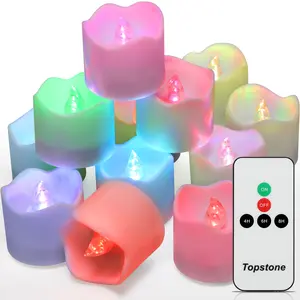 Topstone remote tea lights ,Battery Powered Votive candles with timer ,Color Changing flickering Flameless Candlelights,for Wedding ,Christmas Decoration ,pack of 12