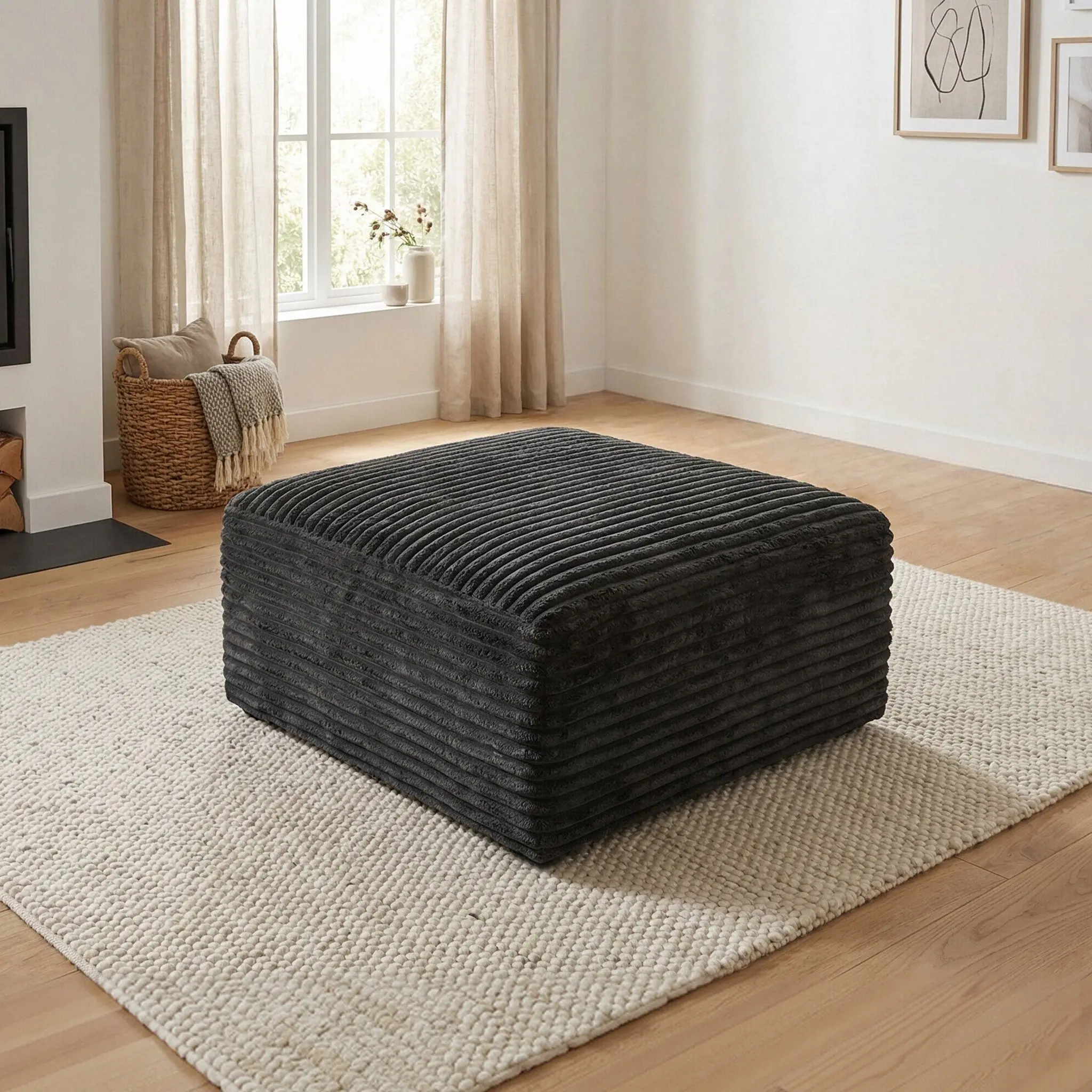 Boneless Ottoman for Sofa Plush Corduroy Cloud Velvet  Couch, Ottoman Foot Rest, End of Bed Bench, Storage Chest, for Living Room, Bedroom, Entryway