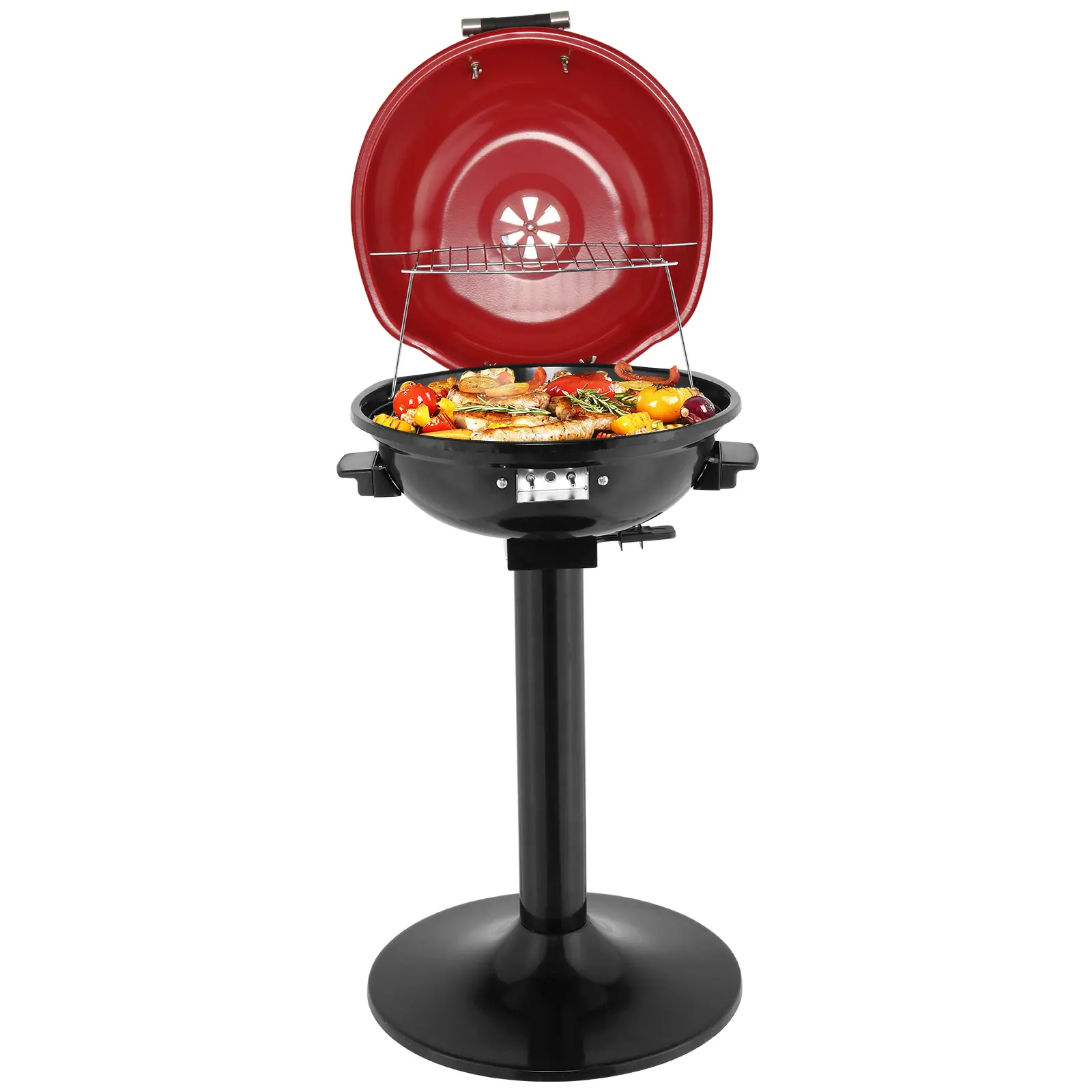 Apartment-Friendly Electric BBQ Grill for Family Dinners & Backyard Cookouts, 1600W Fast Heat, 20.1x16.5x32.3in/(51x42x82)cm, 14.1lbs, Stand & Warming Rack, Adjustable Thermostat, Food Storage Compatible, Balconies Use
