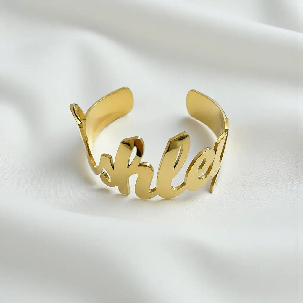 The Rosélia Name Cuff - Personalized Gold-Plated Cuff for Women, Engraved Jewelry Gift, Adjustable Fit, Elegant Script Design, Perfect for Any Occasion