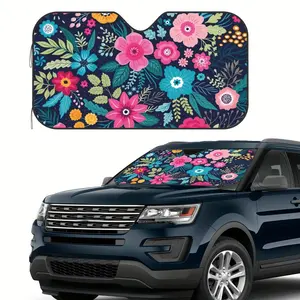 Foldable Car Windshield Sunshade with UV Protection, Beautiful Flower Pattern, Easy Storage, Elastic Buckle, Fits Cars Suv Trucks Pickup