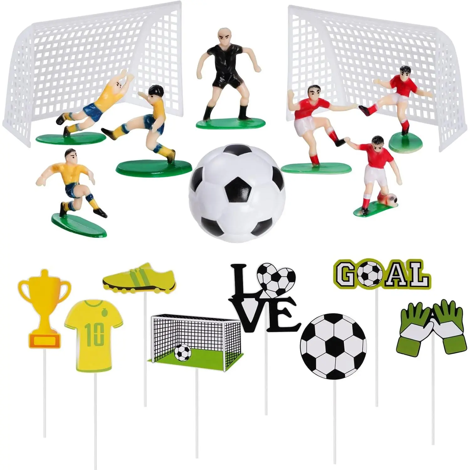 XY-SO24 18 Pieces Soccer Cake Topper Decorations Soccer Ball Cupcake Topper Soccer Player figure for Soccer Birthday Party Sport Party Football Theme Party Supplies for Men Boy