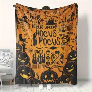 Halloween Hocus Pocus theme printed flannel blanket, soft and comfortable, suitable for all seasons, suitable for living room, office, sofa