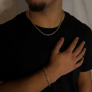 Aerial Set 14k Gold Plated Necklace and Bracelet Set for Men and Women