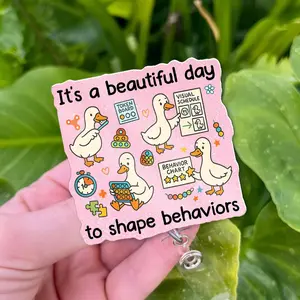 ABA Therapy Badge Reel – Cute Goose Retractable ID Holder, It’s a Beautiful Day to Shape Behaviors, RBT BCBa Teacher Gift - Therapist Gift