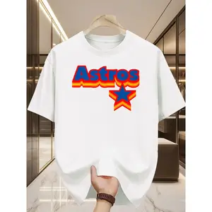 Men's and Women's Vintage Houston Logo Pattern T-Shirt-Bright Orange with Blue and Red Letters Breathable Round Neck Casual Summer Sweatshirt Suitable for Sports Events and Everyday Wear Machine Wash Fan Clothing Vintage Style Printed Shirt Bold Design Ad