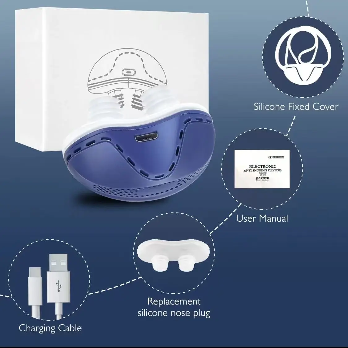 Rechargeable Electric Anti Snoring Device, Twin Turbo Nasal Air Vent, Silent Sleep Aid Nasal Dilator for Better Night Sleep