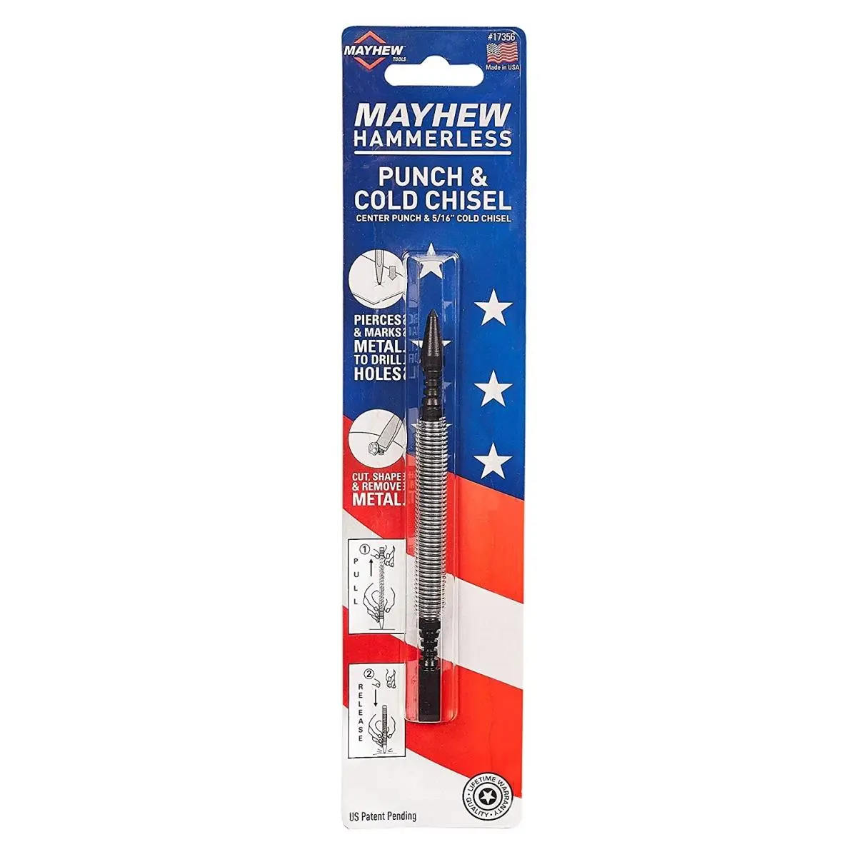 212 MAIN Hammerless Chisel & Tool Center (0.11 lbs), Steel Construction, Spring Power Design, Center Punch, Cold Chisel, Hand Tools for Wood/Metal Work, Cycling & Outdoor Recreation Equipment