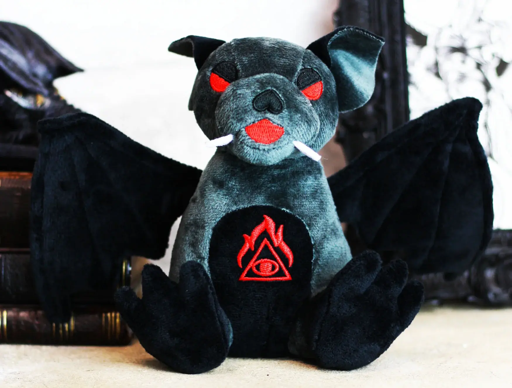 Ebros Fantasy Blood Sucking Demonic Vampire Dracula Bat Luxe Soft Plush Toy Doll, 6.75" Tall, 8" Wide, 6.75 Inches, 6 oz Home Decor Statue & Figurine, 6 Ounces, Blood Thirsty Bat