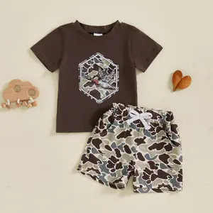 Toddler Baby Boy Duck Hunting Summer Clothes Mallard Duck Dog T Shirt Elastic Waist Pocket Camouflage Shorts