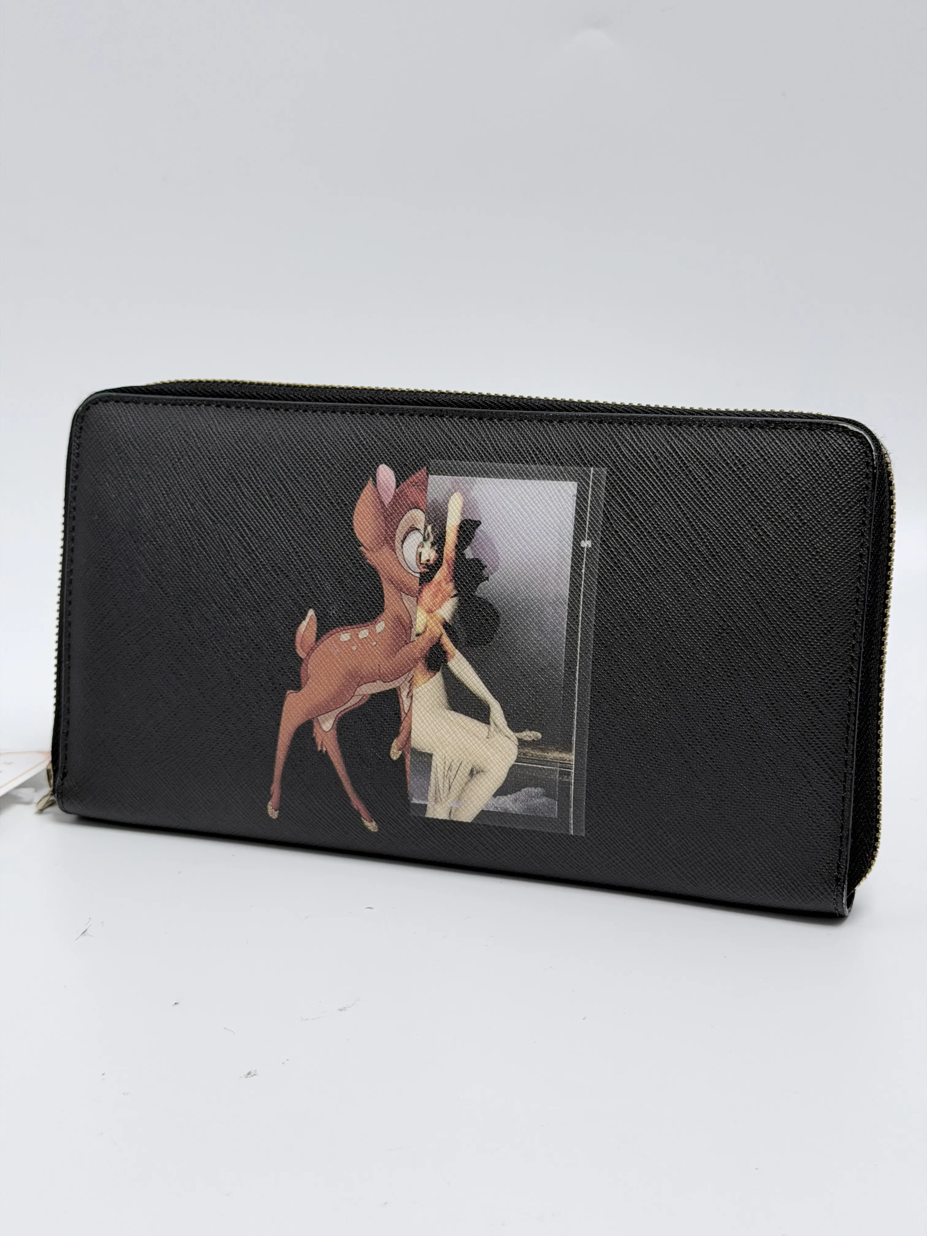 Pre-owned GIVENCHY Leather Clutches & Wristlets Disney Bambi Print Coated Canvas Zip Around Long Wallet Black Clutch ZS001GV