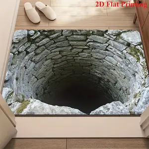 Visual Illusion Endless Abyss Pattern Door Mat, Stone Wellhead Printed Non-Slip Door Mat, Indoor and Outdoor, Machine Washable for Front Door, Entryway, Outdoor RV Areas, Home Décor, Camping Floor Coverings