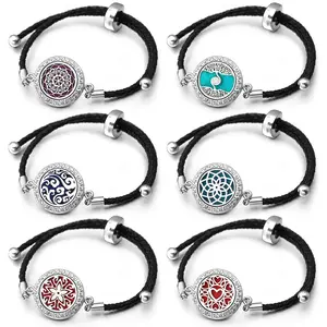 New personalized stainless steel leather aromatherapy bracelet essential oil diffuser multi-graphic perfume with diamond women's bracelet jewelry