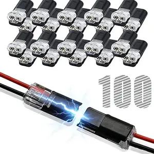 100pcs Double Wire Plug in Connector with Locking Buckle, Quick-Clip Fasteners Multi-Purpose Snap-On Blocks  Strip Lights DIY Crafting, Low-Voltage Decor & Model Kits 2 Pin