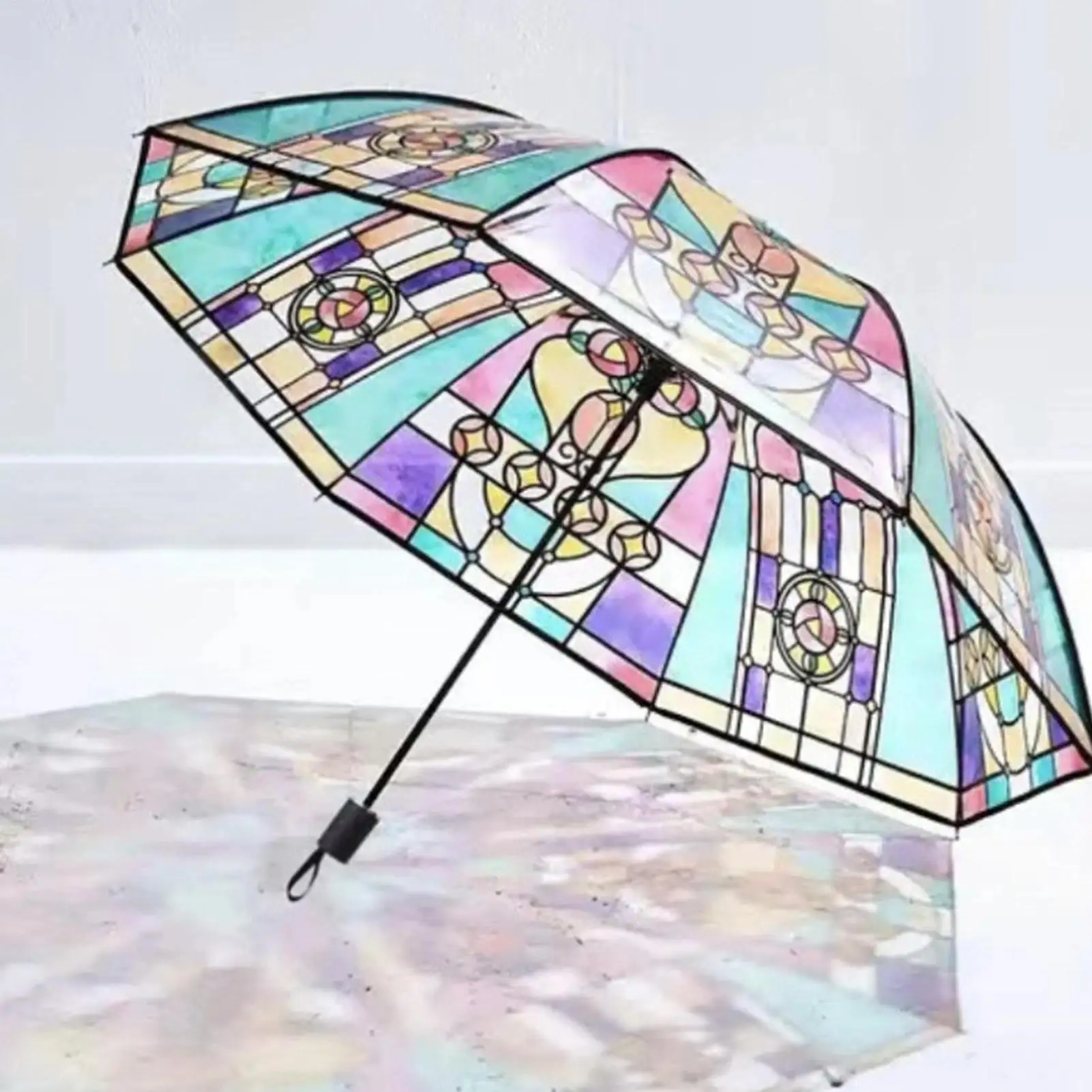 Transparent Vintage Parasol Umbrella Hand-Painted Foldable Parasol Umbrella Stylish Design Folding Umbrella for Colleagues