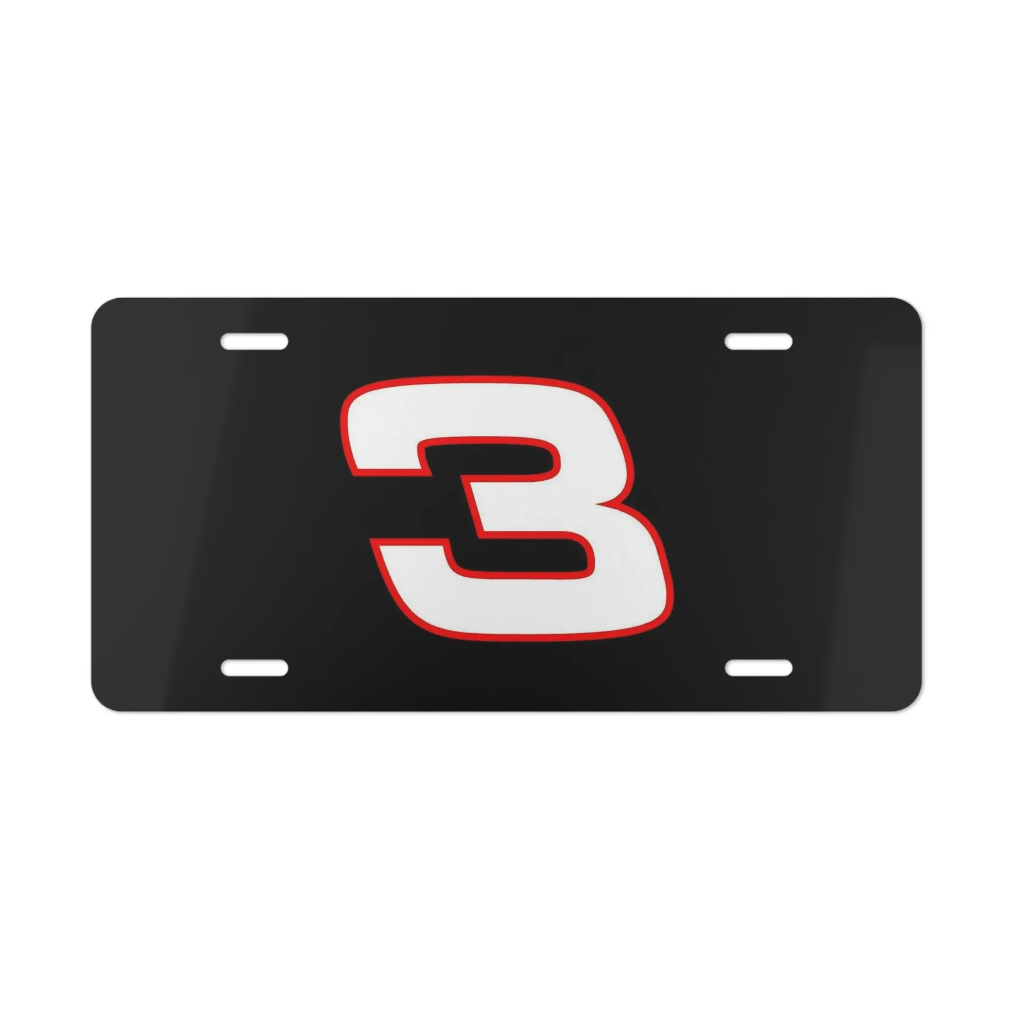Number 3 Racing Aluminum Vanity Plate, 12x6 in Pre-Drilled Auto Accessory with Pre-Drilled Mounting Holes, Black Patriotic Red White Car Tag for Race Fans, Truck, Church & Faith-Based Spaces, Garage & Workshop Décor, Patriotic Home Decorations