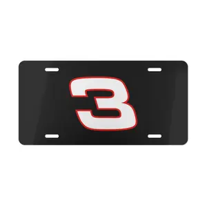 Number 3 Racing Vanity Plate, 12 x 6 Aluminum Car Tag, Black Race Fan Decor, Red White License Plate, Pre-Drilled Auto Accessory, Race Fans Auto Decor