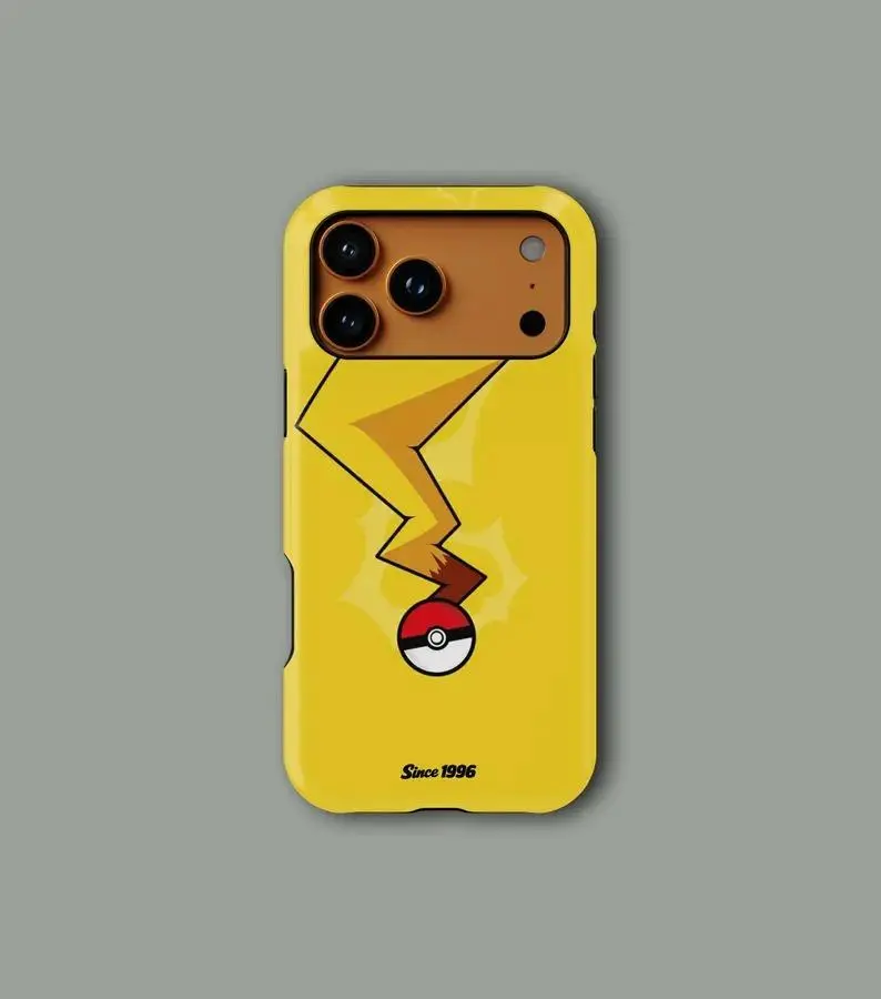 Retro PKM Phone Case, Yellow Anime Gaming Case, Vintage Poke Tough Phone Cover