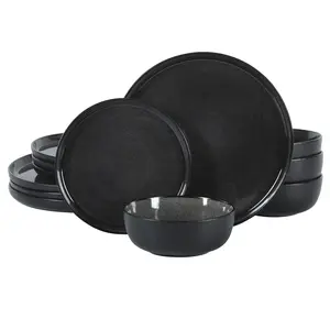 Gibson Elite Tahoe Sunset 12 Piece Stoneware Reactive Glaze (Service for 4) Ceramic Plates and Bowls Dinnerware Set