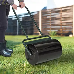 20-Inch Push-Tow Behind Lawn Roller, Dark Green Garden Tool for Flattening Sod, 10 Gal Water or Sand Fillable Roller