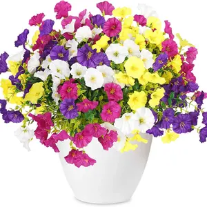 Artificial Hanging Baskets Outdoor, 8 Bundles Artificial Hanging Flowers Outdoors Spring Summer Decoration, No Fade Realistic Fake Hanging Baskets for Porch Patio Balcony Home Yard Decor