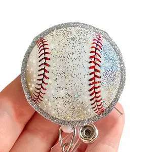 Glitter My Badge Cute baseball glitter badge reel for nurse and hospital workers. Badge clip Badge pull - Retractable swivel clip with a 360 rotation. Great gift for coworker.