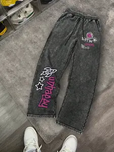 Women's Casual Washed Rocket Astronaut Drawstring Pants, Street Fashion, All Seasons, Fitted Long Regular Fit