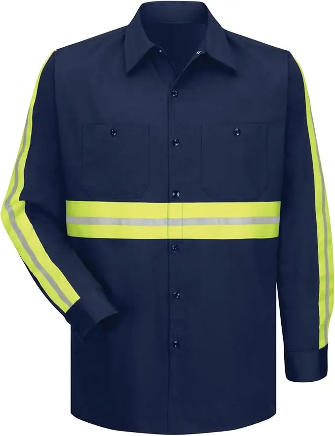 Yellow Silver Enhanced Visibility Work Shirt Men 52% Cotton 48% Poly Blend,Right Left Open Pocket, Pen Stall