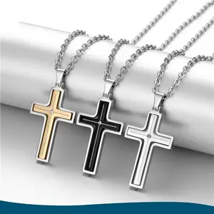 Rotatable Cross Pendant Handmade Necklace Light Luxury Men's Necklace Stainless Steel Rotatable Cross Ornament with Cross Chain Chrome cross necklace