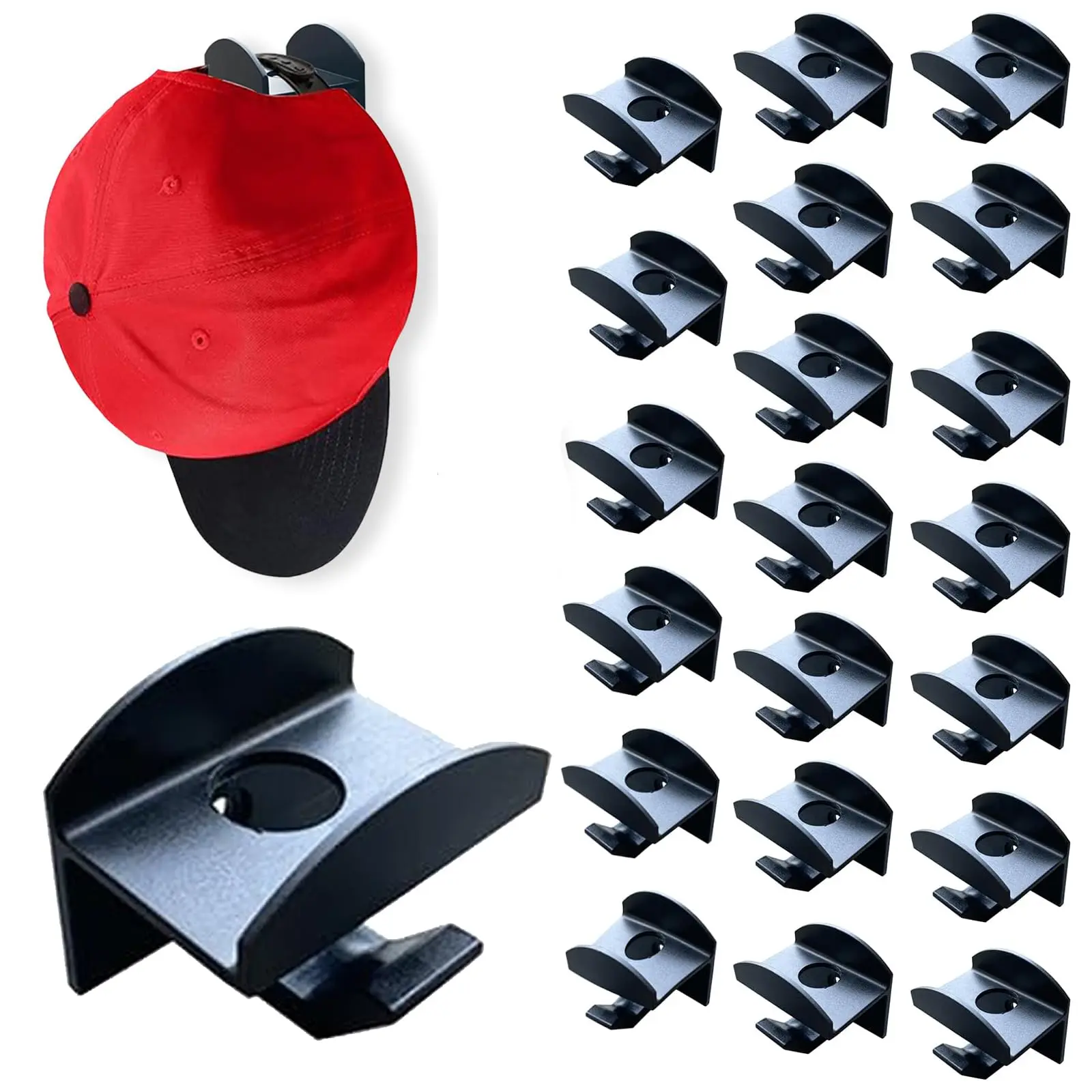 Adhesive Hat Hooks for Wall - 20-Pack Minimalist Organizer with Trucker, Fitted, Golf Hat Hanger for Household Use Decor Racks