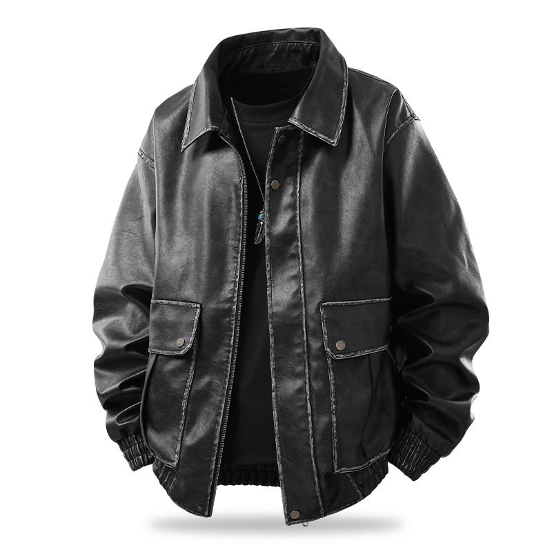 Motorcycle Riding Retro Leather Jacket Men's Spring & Autumn Fashion Streetwear Outdoor Windproof Waterproof coat