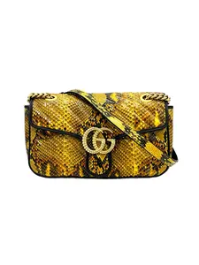 Pre-owned GUCCI LEATHER Shoulder Bags MARMONT PYTHON CHAIN CROSSBODY IN YELLOW/BROWN/BLACK PYTHON EMBOSSED