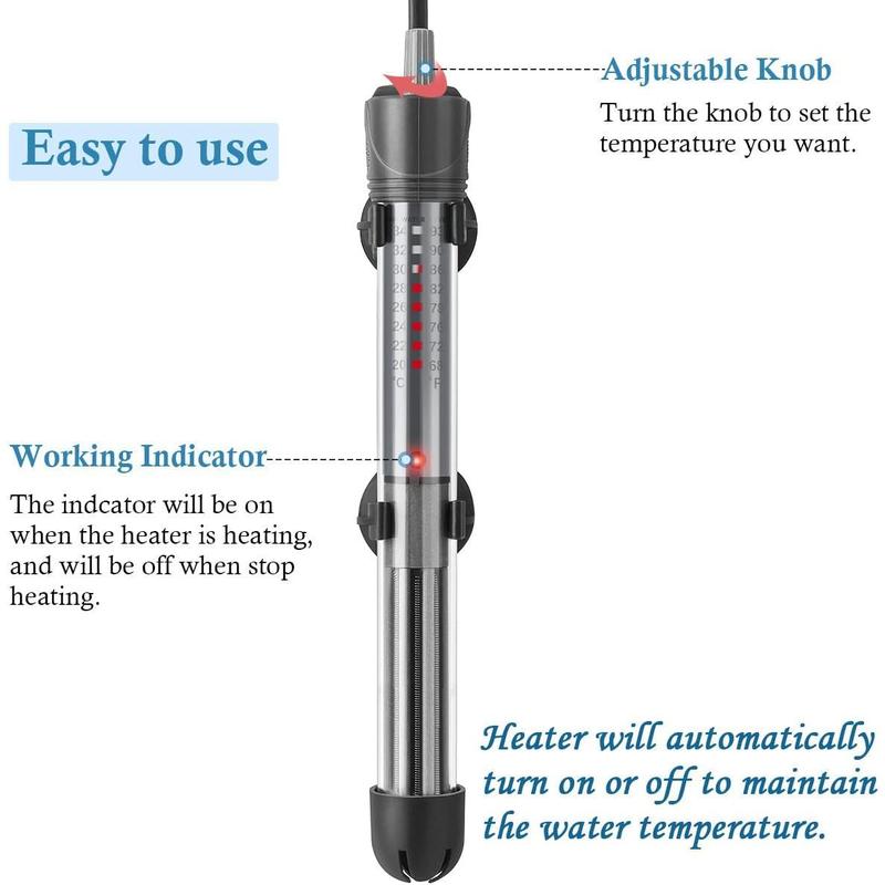 25W 50W 100W 200W 300W Adjustable Aquarium Heater, Submersible Fish Tank Heater Thermostat with Suction Cup (50W)