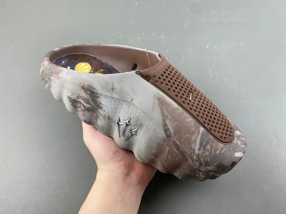Brown Ink-wash Breathable Closed-toe Slide Sandals, Vintage Faded Texture Matches Streetwear And Summer Daily Outfits