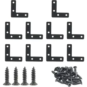 10 count 2 x 2 Inch L Bracket Corner Brace (50 X 50mm), Iron Flat Corner Bracket Heavy Duty, Metal L Shaped Bracket Support Brace, Right Angle Bracket Repair Plates with Screws
