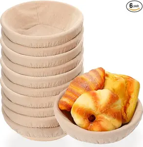 Set of 6 Bread Proofing Basket 9 Inch Round Bread Banneton Sourdough Bread Kit with Cloth Liner and Plastic Scraper Dough Proofing Bowls for Home Sourdough Bakers Bread Making Supplies