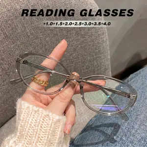 Fashionable Simple Oval Reading Glasses, Women's Blue Light Blocking Style Metal Temples, Daily Casual College Style