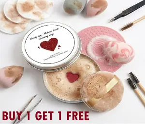 【BUY 1 GET 1 FREE]Makeup Brush Cleaner Soap with Silicone Cleaning Pad, All Natural Ingredients Condition and Clean Makeup Tools, Ideal for Makeup Brushes, Beauty Blenders, Puffs, 100g Net 3.52oz