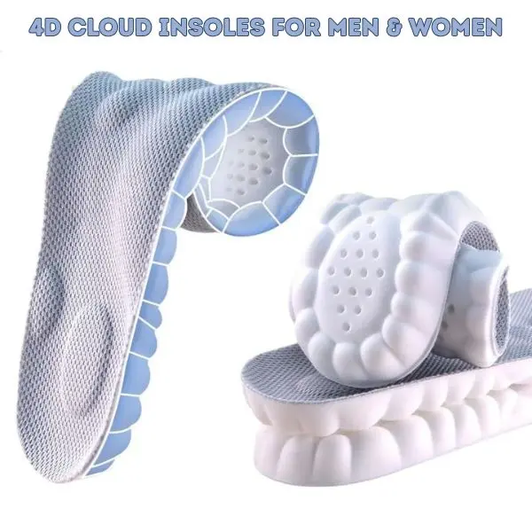 4D Cloud Insoles for Men & Women, Anti Fatigue Shoe Inserts, Shock Absorption Orthotic Insoles for Foot Pain Relief, Comfort Cushion Cloud Soles Shock Absorbing Insoles Footwear, Foam Insoles & Heel Liners