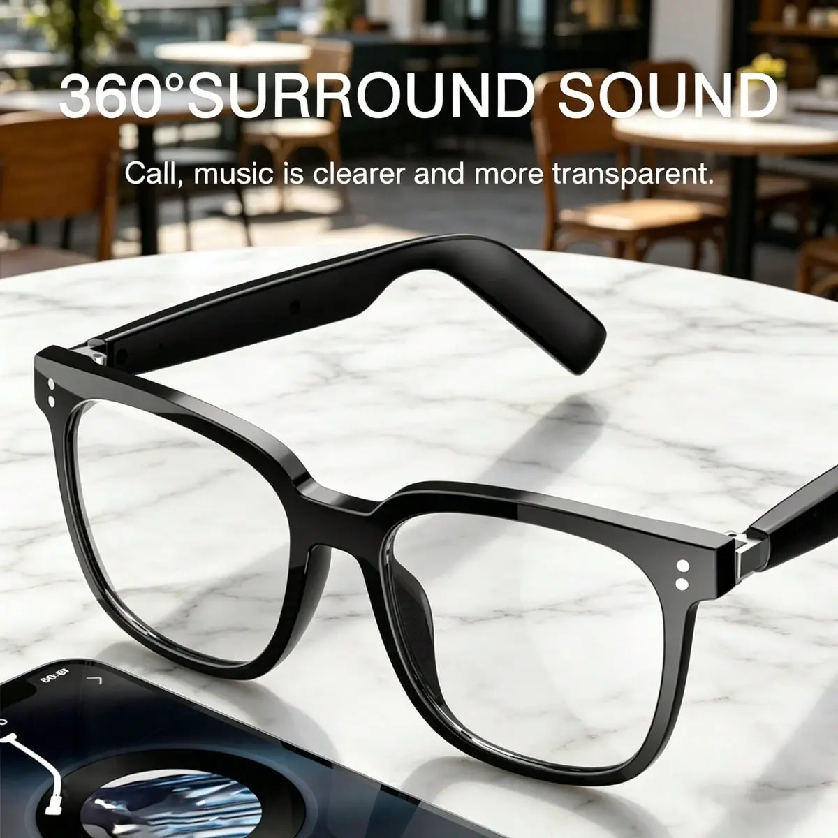 Smart Audio Glasses with Built-in Mic, Wireless Music & Hands-Free Calls, Includes 2 Replaceable Lenses for Outdoor Sports & Driving