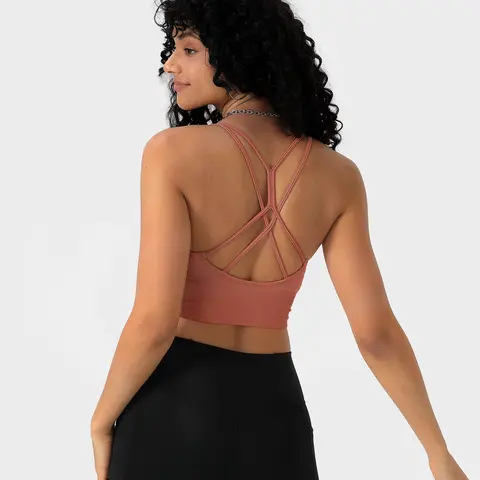 Halara Seamless Flow Low Support Ruched Double Straps Backless Crisscross Sports Bra