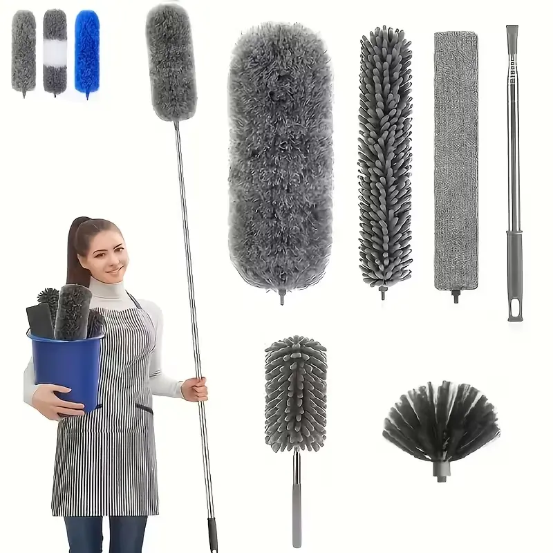 Microfiber Duster with 110.24inch Telescopic Extension Pole Set, Dusters for cleaning, for High Ceilings, Cleaning Fan Spider Webs, Reusable Washable, Blinds, Extendable Flexible Ceiling Dusting Tool