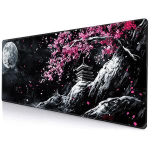 cherry blossom landscape pattern mouse pad, 1 count rectangle gaming mouse pad with anti-slip rubber, office desk keyboard mouse pad for home office game room desk, gaming desk accessory