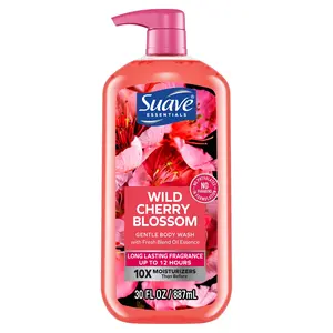 Suave Essentials Gentle Liquid Body Wash Wild Cherry Blossom 30 Oz with Fresh Blend Oil Essence & 10X Moisturizers for Silky Smooth Skin