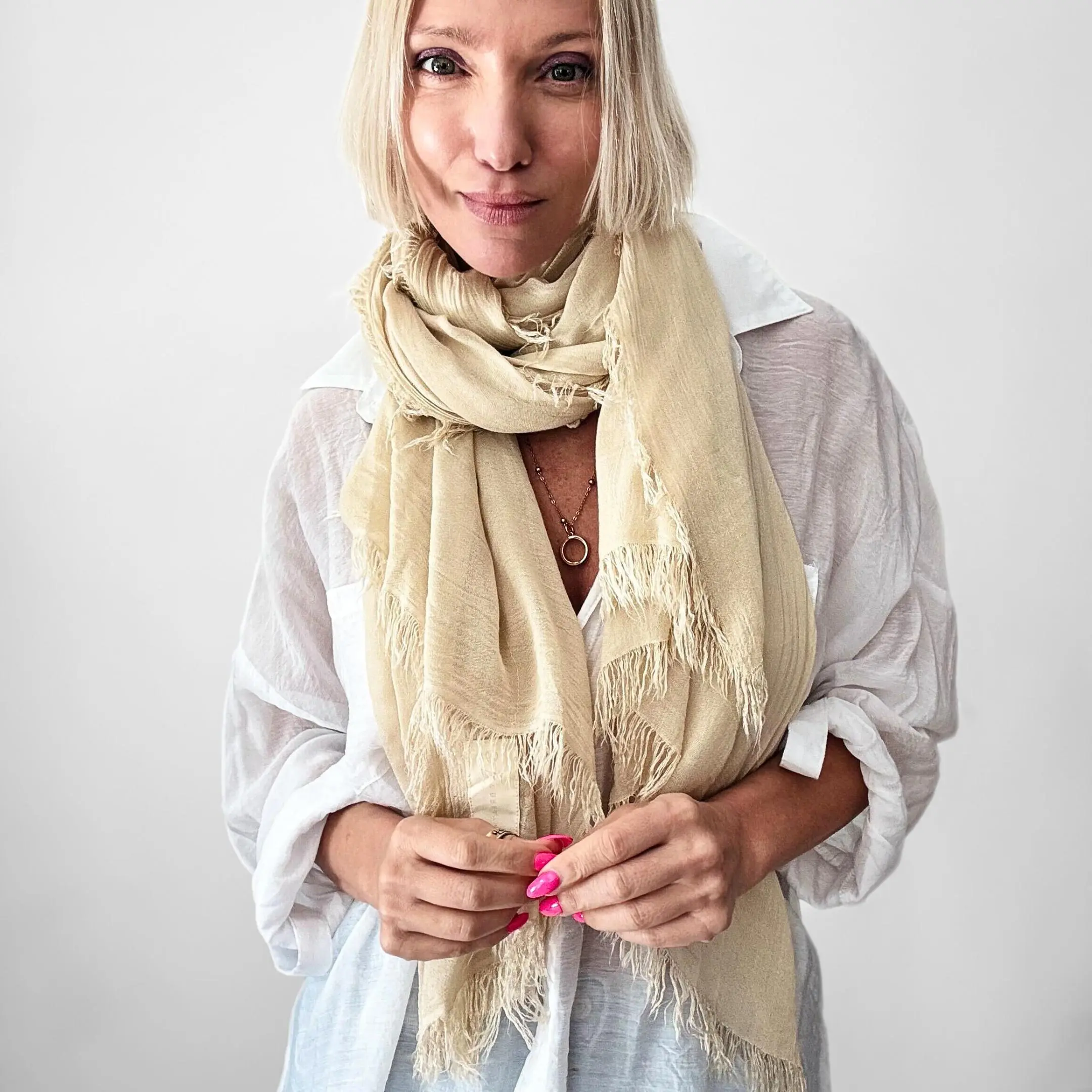 Katia The Just Breathe Scarf in Cream 100% Modal One Size 34 x 74 All Seasons Fashion Accessory Trendy Solid Shawl for Spring/Summer 2025