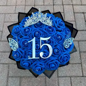 Quince / Sweet 16 Eternal Bouquet with full size crown and numbers - customizable roses and wrapping color