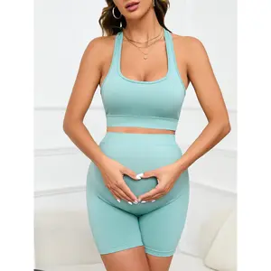New Moisture-Wicking Quick-Dry Sports Fitness Yoga Pilates Bra and Shorts Set for Pregnant Women
