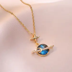 Starry Sky Melody Necklace – Blue Rhinestone Pendant with Rainbow Accents, Elegant Charm Jewelry for Women