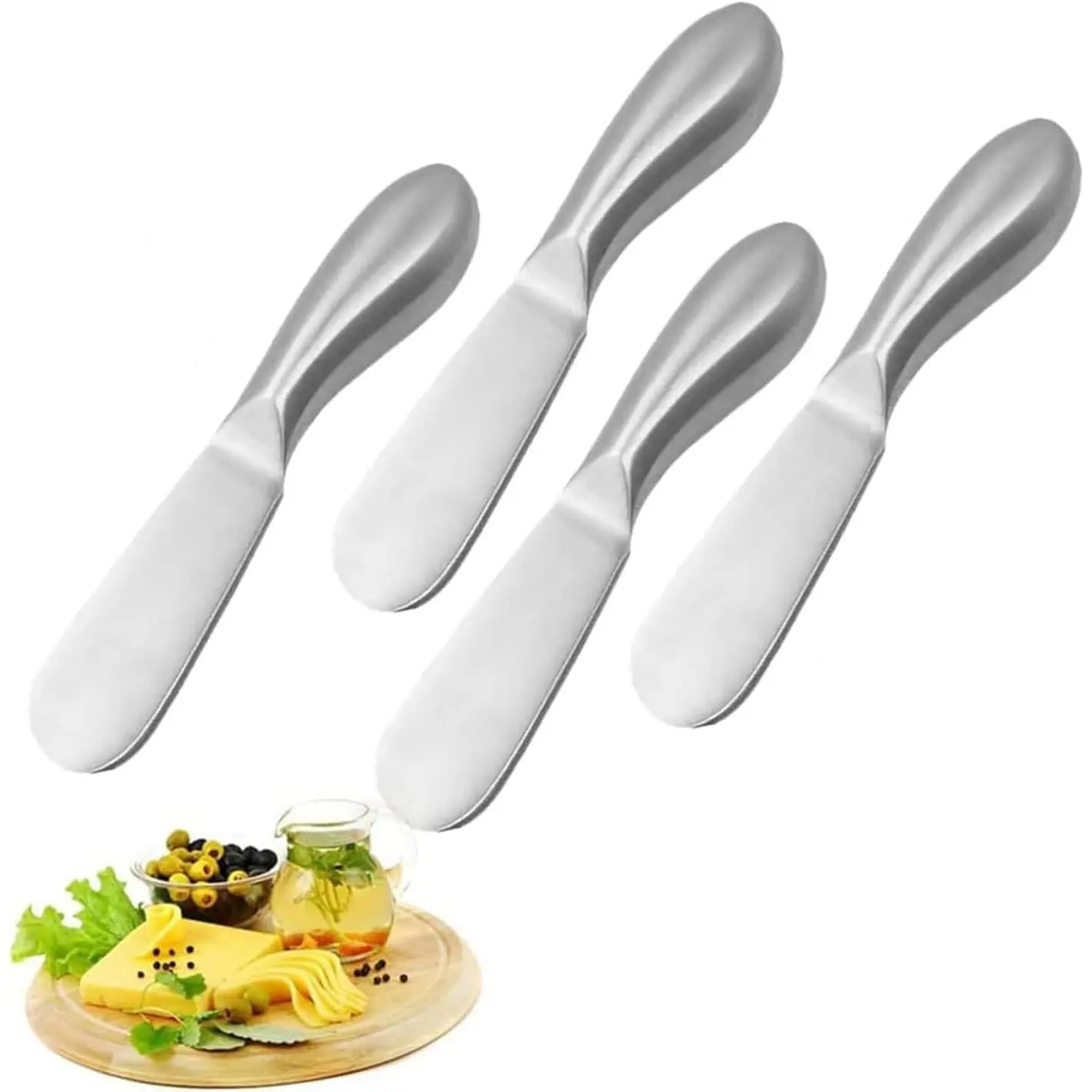 Premium Stainless Steel Cheese Tool Set - 4 Piece Cheese Knife Set - Cut, Spread All Your Favorite Cheeses (4 Silver Round Cheese Knife)