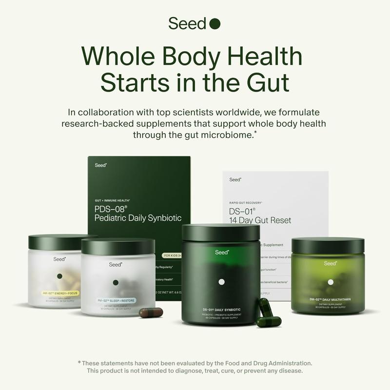 Seed DS-01 Daily Synbiotic - Prebiotic and Probiotic for Women & Men - Digestive Health, Gut Health, Immune Support, Bloating & Constipation Relief - Vegan & Shelf-Stable - 60 Capsules (30-Day Supply)